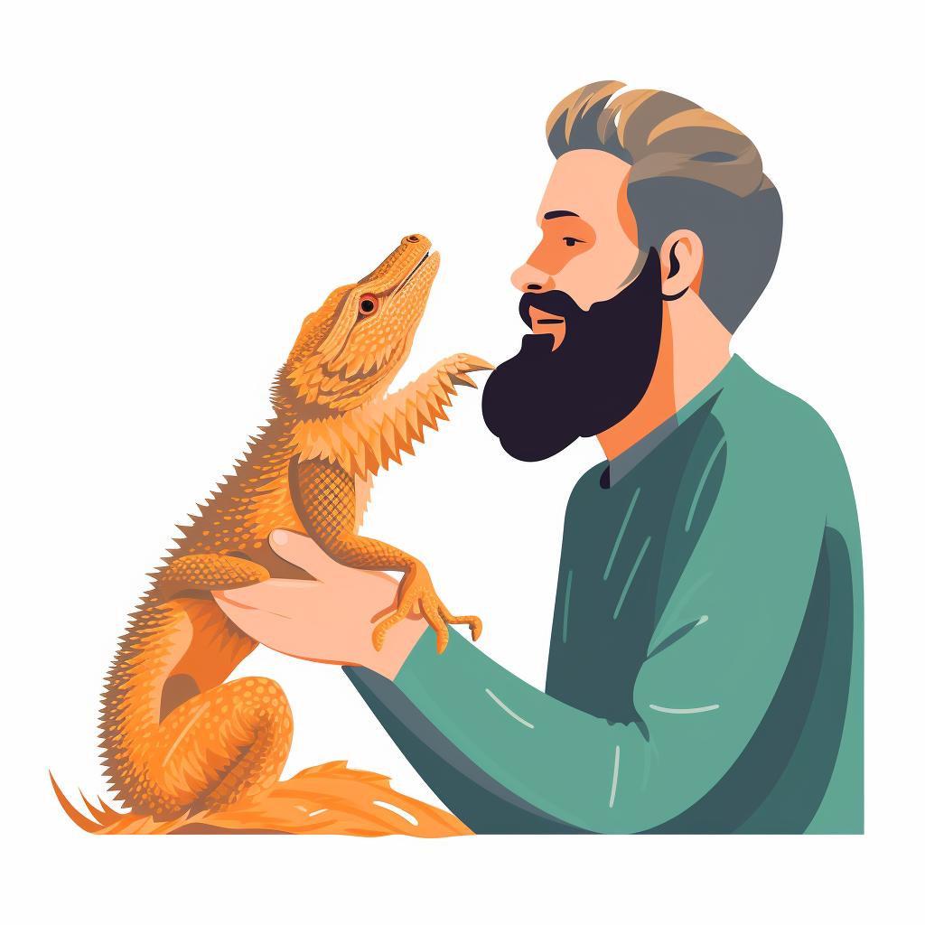 A bearded dragon licking a person's hand
