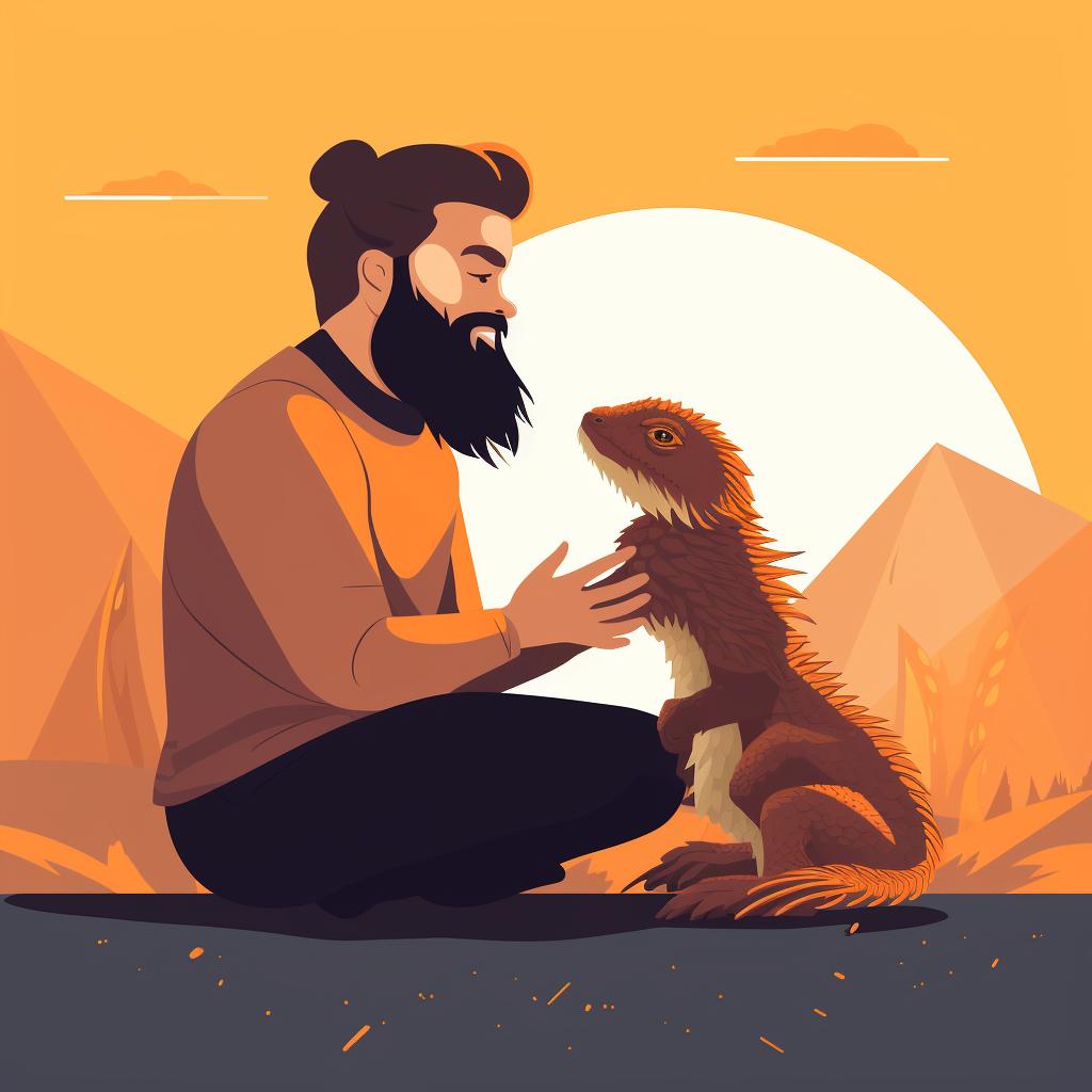A person regularly interacting with a bearded dragon