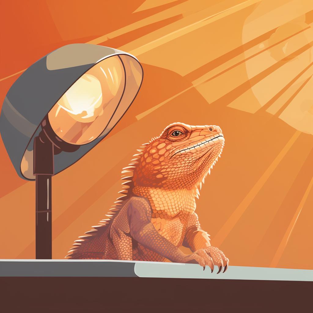 A bearded dragon basking under a heat lamp