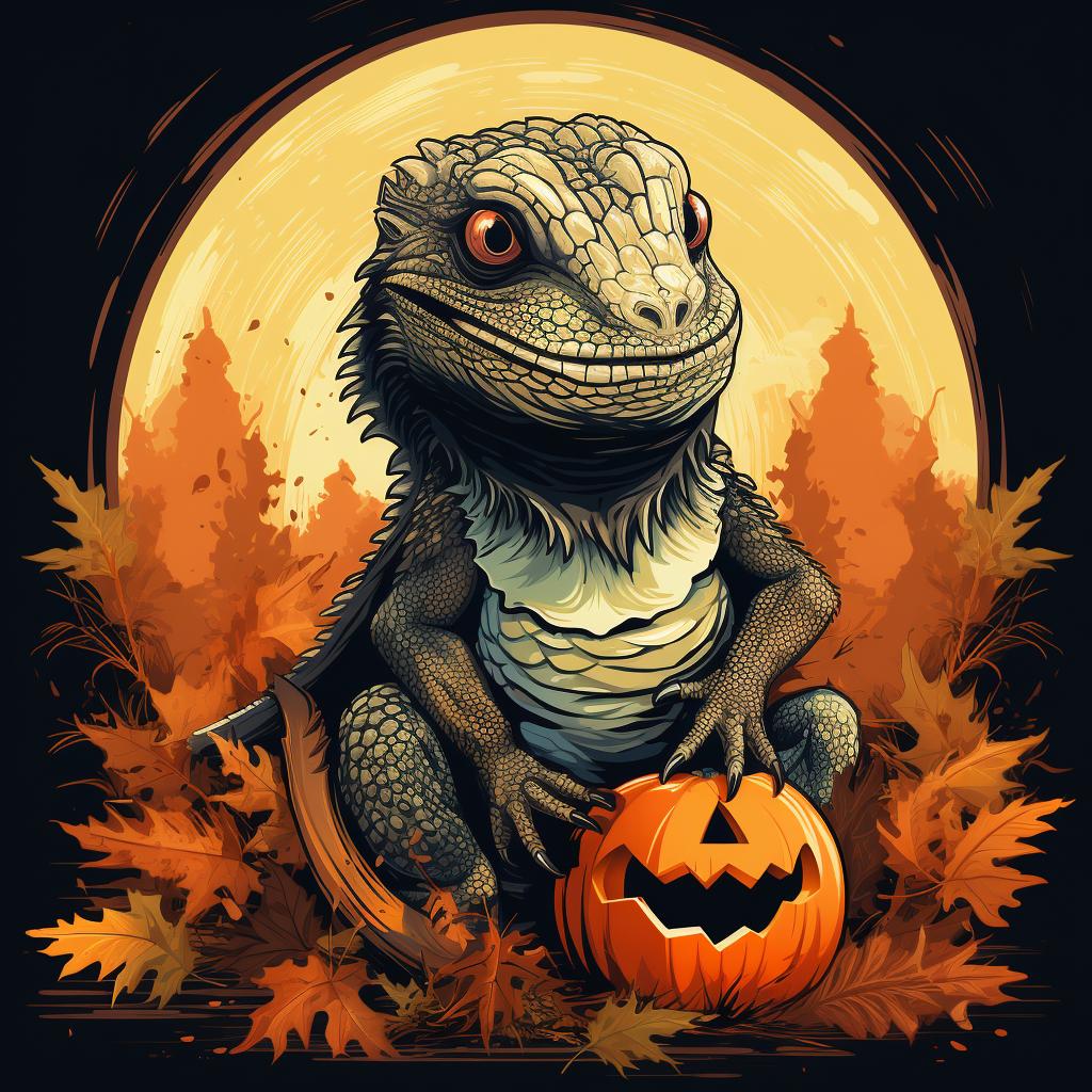 Bearded dragon eating pumpkin