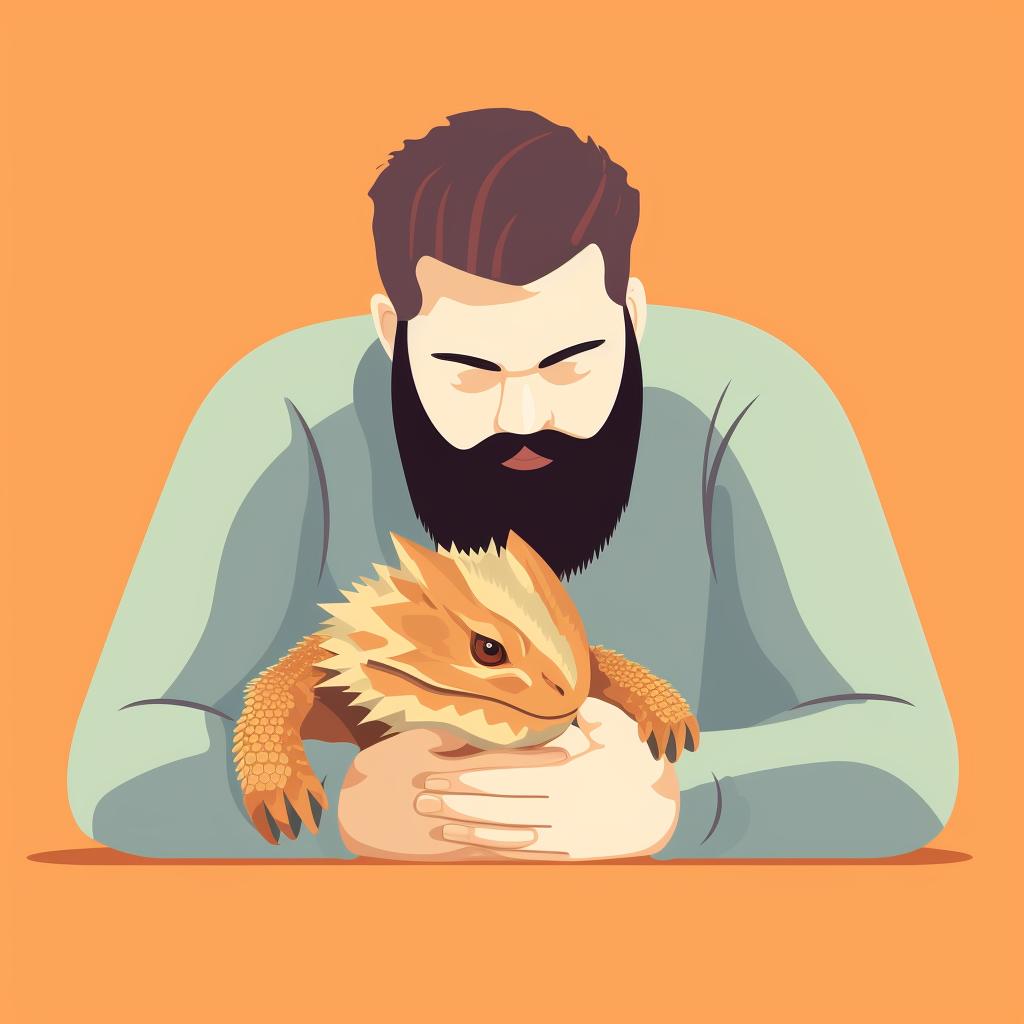 Hand gently massaging a bearded dragon's belly