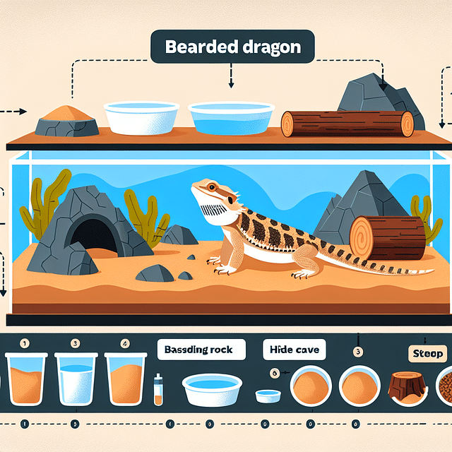 sketch of a bearded dragon tank setup with diverse terrain