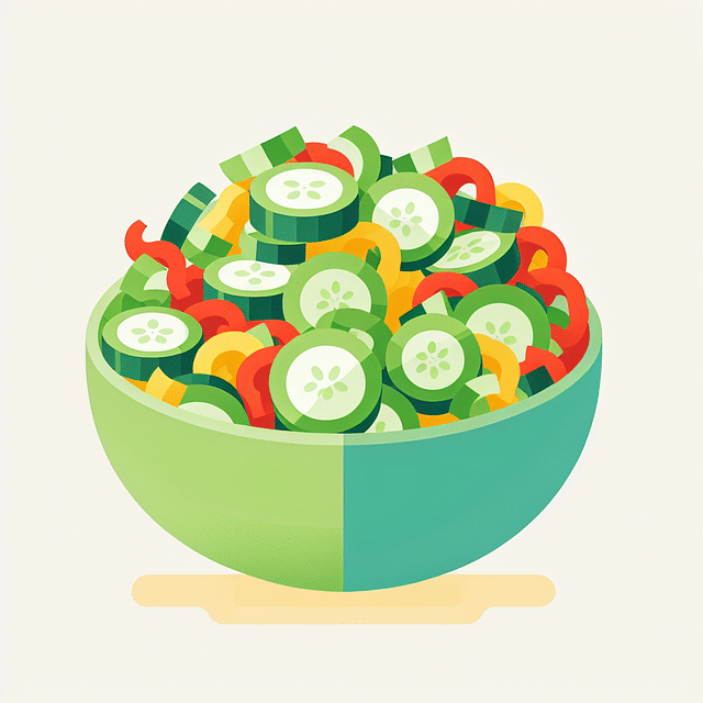 chopped cucumbers and bell peppers in a bowl