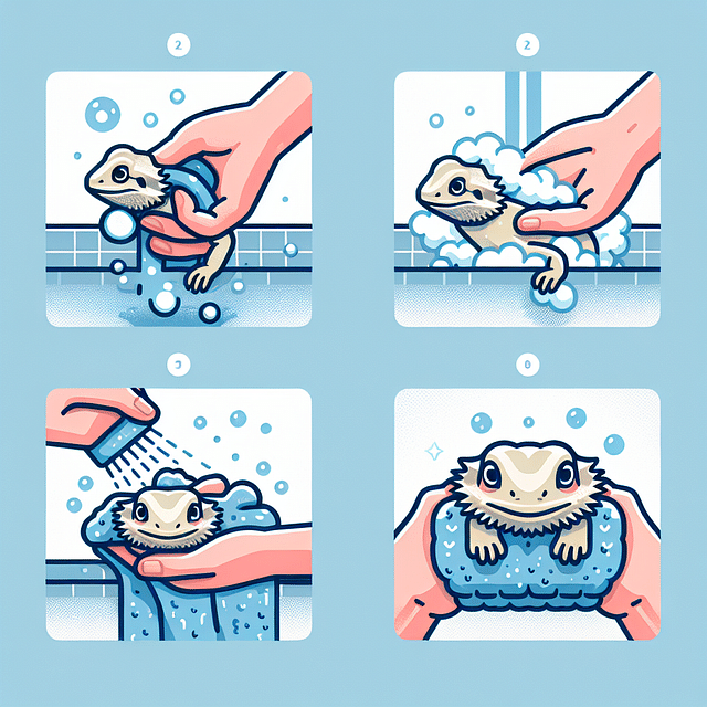 drying a bearded dragon with a soft towel after a bath