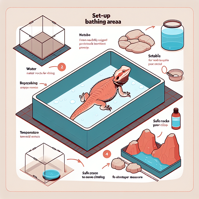 clean and stable bathing area setup for a bearded dragon
