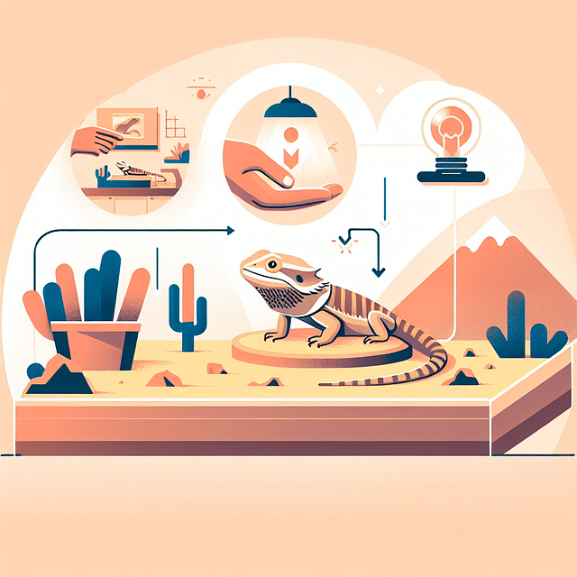 a bearded dragon being placed back into its warm habitat