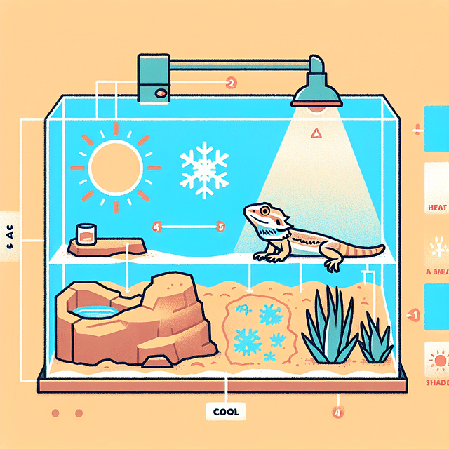 bearded dragon tank with a basking area and a cooler zone