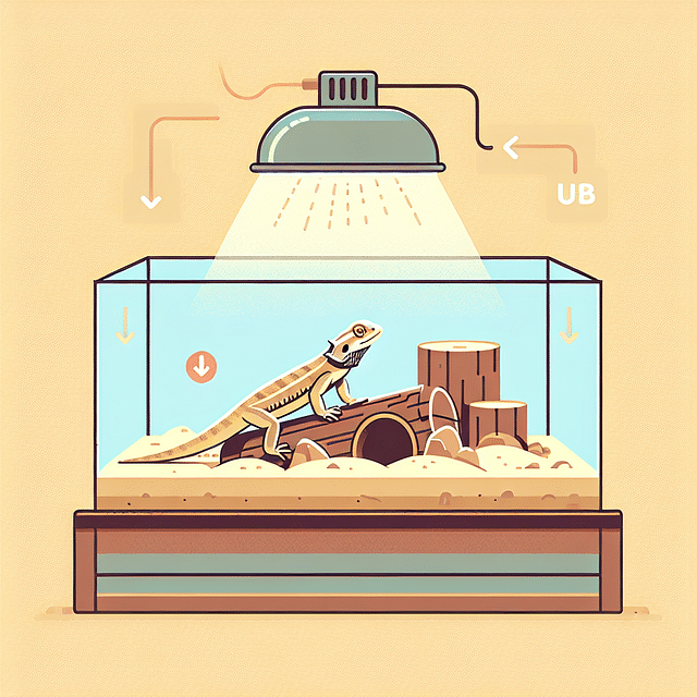 UVB lighting setup in a bearded dragon habitat