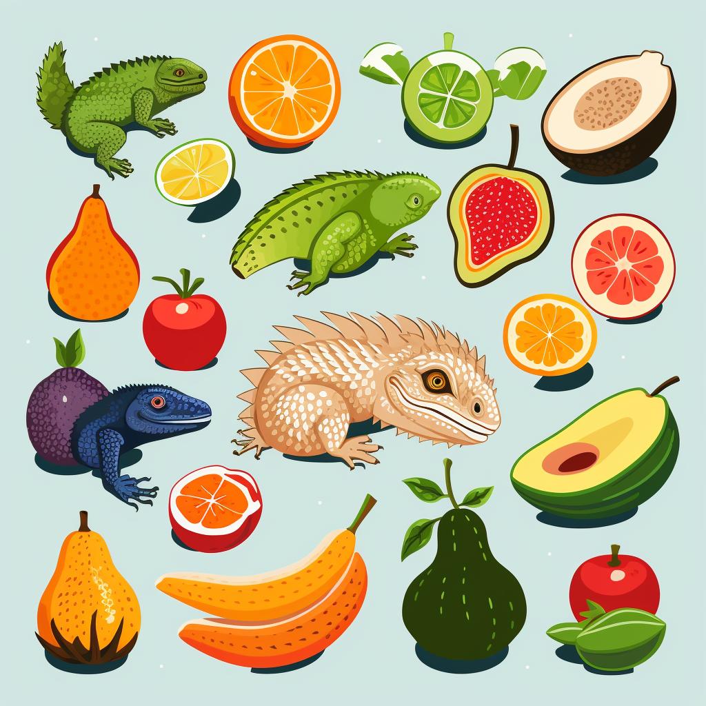 A selection of safe fruits for bearded dragons